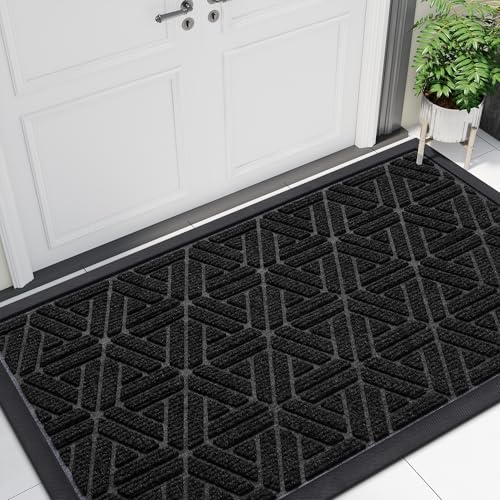 Smiry Front Door Mat Outside Entrance, Heavy Duty Natural Rubber Doormat, Trap Dirt and Moisture Easy Clean Low Profile Patio Porch Welcome Floor Mats for Entry, 47x23 Inch, Black