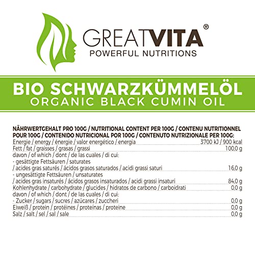 GreatVita Schwarzkümmelöl Bio 500 ml | 100% rein, vegan, kaltgepresst - Ideal für Küche & Pflege - Aufdruck kann varrieren – Bild 4