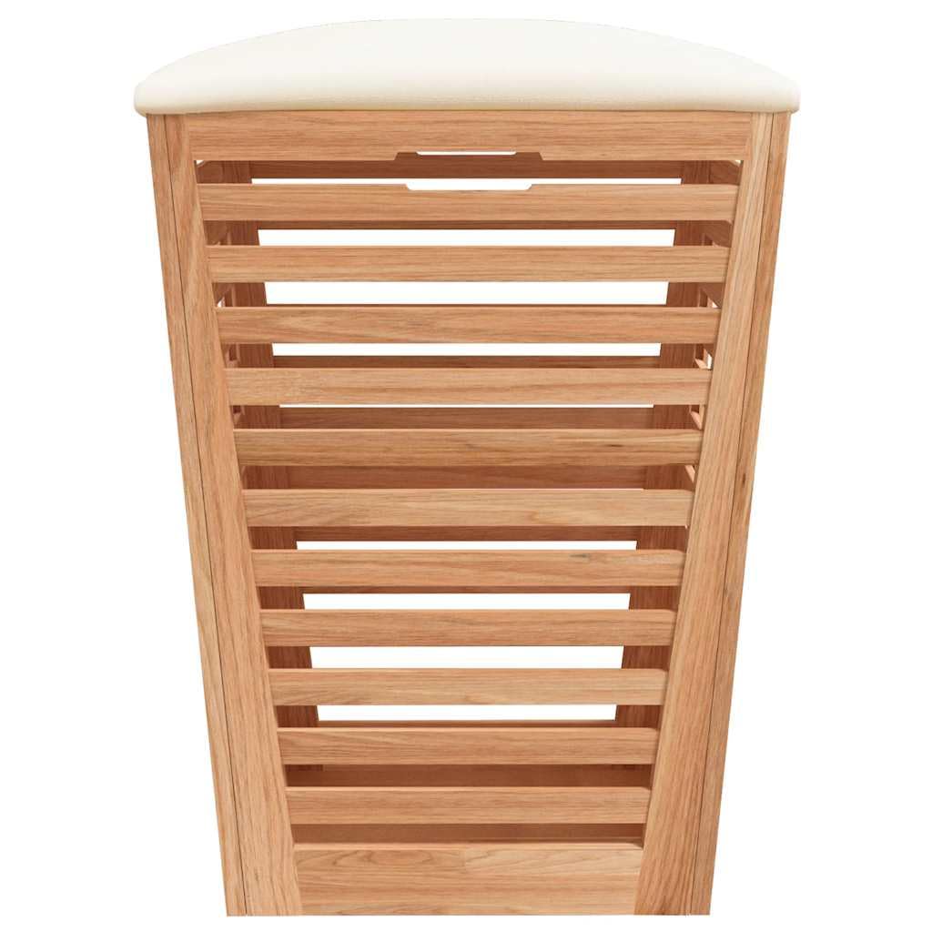 Taburete de baño de madera maciza de nogal con espacio de almacenamiento y cojín, dimensiones 40,5 x 40,5 x 56 cm, práctico taburete para el baño