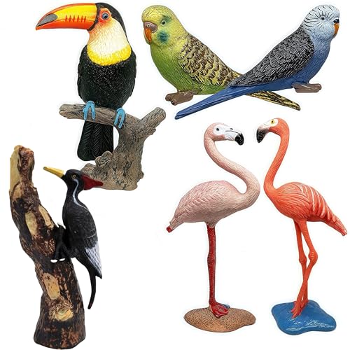 Gemini&Genius Bird Toys for Kids, Jungle Animal Bird Figures Gift Toys, 6Pcs Toucan, Parrot and Flamingo Action Figures. Great for Christmas Stocking...
