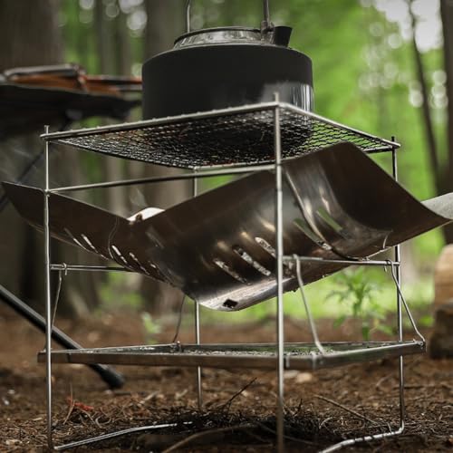 Poêle à bois portable léger et grill BBQ de camping multifonction - 4