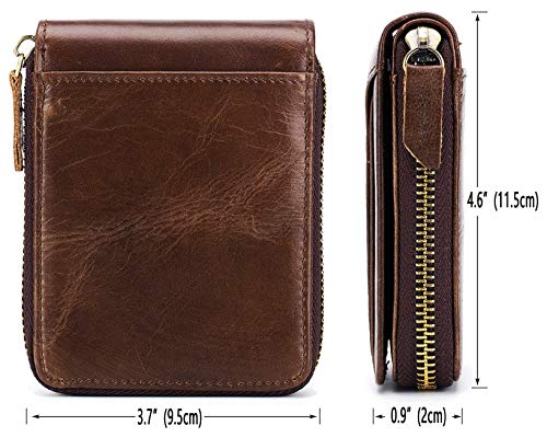 BULLCAPTAIN Mens Leather Zipper Wallet RFID Blocking Bifold Secure Vintage Zip Around Multi Credit Card Holders3