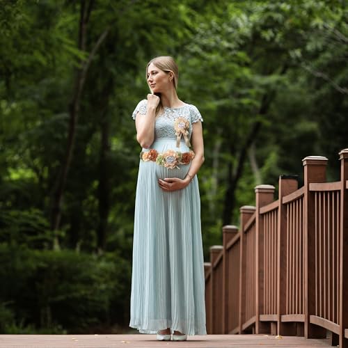 Image of Baby Shower Maternity Sash Belly Belt-Pink Flower Sash Set Mom to Be & Dad to Be Corsage Pins for Gender Reveal
