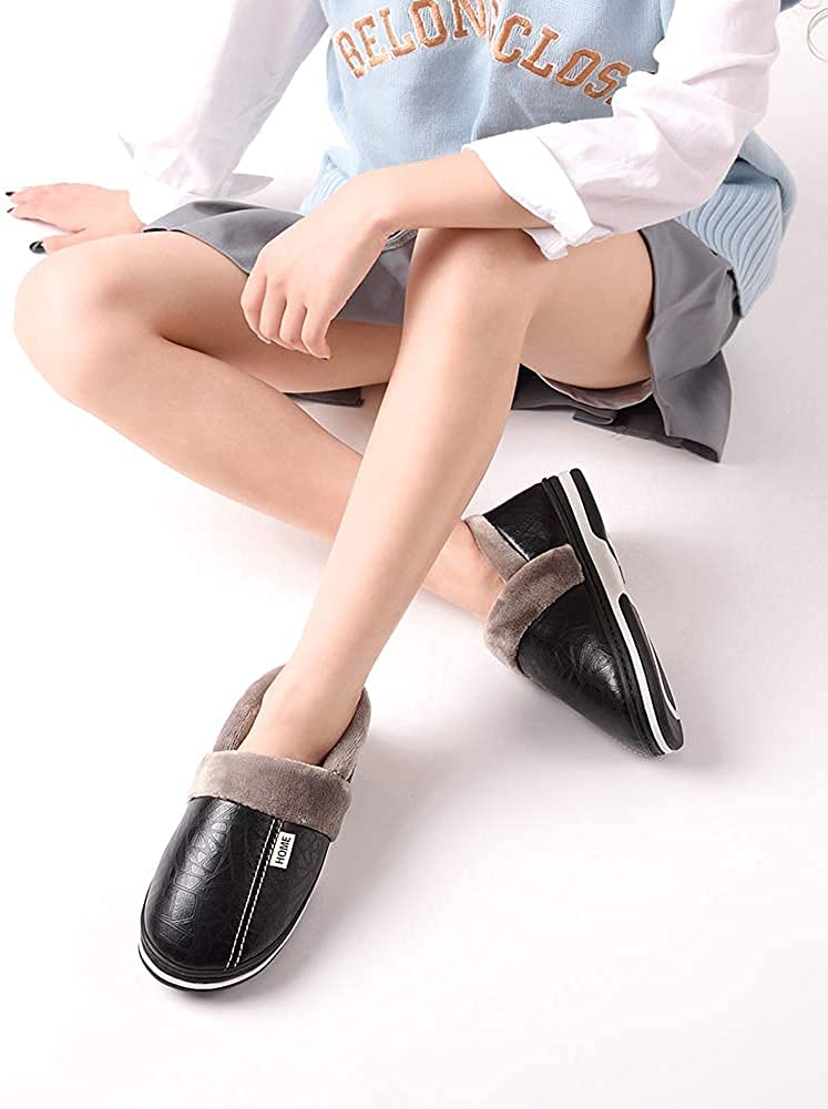 Asifn Zapatillas de Invierno Para Hombres y Mujeres en Casa Zapatos Calientes Zapatos de Cuero y Algodón Para Mantenerse Calientes