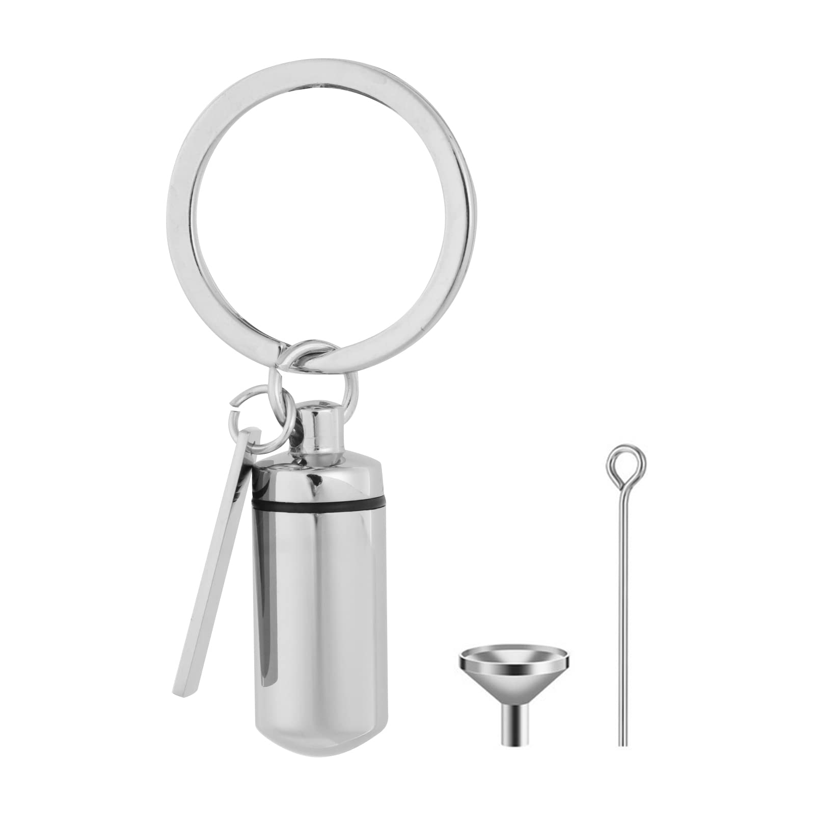 Jojnsha Silver Cremation Cylinder Urn Memorial Keychain Metal Pendant Keyring Urn Container Stainless Steel Cremation Jewelry Cylinder Keychain
