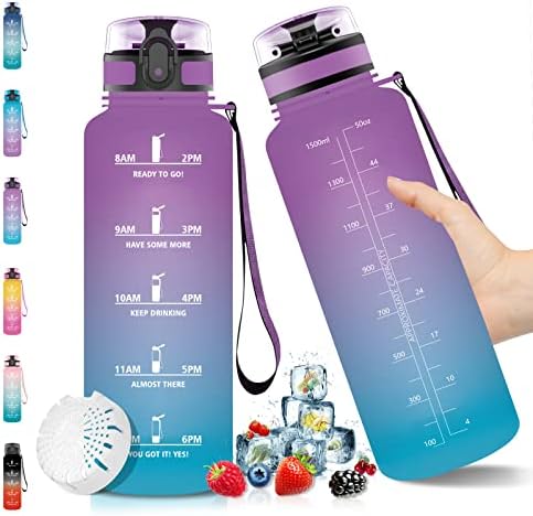 Butelka na wodę, Sportowa butelka wody, 500ml motywacyjna butelka na wodę - szczelna, bez BPA Butelka na wodę, przenośna butelka sportowa z filtrem - do biegania, siłowni, jogi, na zewnątrz i na kemping