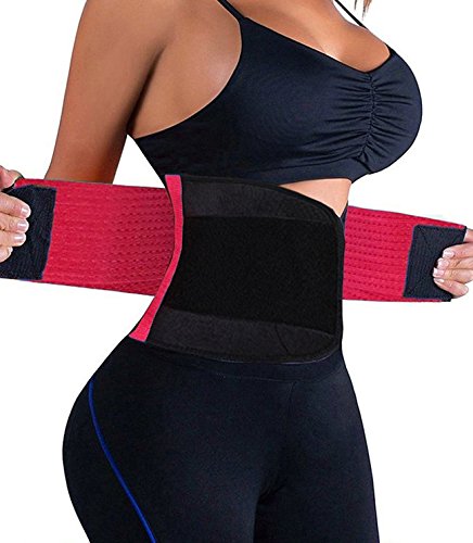 KOOCHY Waist Trainer for Women - Waist Trimmer Back Support Belt Sweat Wrap for Weight Loss Workout Fitness Gym Sport(Rose,L)