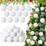 Threehoney 24 Pcs White Furry Christmas Ornaments for Tree Hanging Christmas Snowballs Ornaments Faux Fur Pom Pom Balls Decor 2.36'' White Balls Craft for Xmas Tree New Year DIY for Hats Scarves Glove
