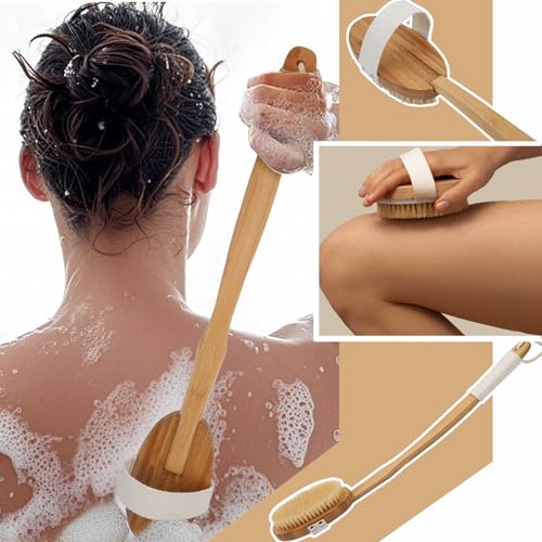 51CM Duschbürste Rücken Badebürste mit Langem Stiel Abnehmbarer langer Griff 2 Stück Rückenbürste Körperbürste Bürste Rücken mit Naturborsten für Massage Peeling Entfernung Abgestorbener Haut Cellulit