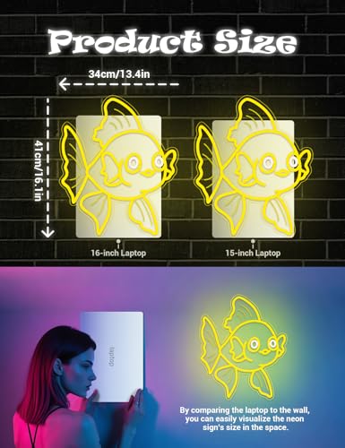 Image of Neon Sign for Bedroom, USB Goldfish Ocean Neon Light Signs for Wall Decor Dimmable LED Marine Decor Gift for Man Cave /Classroom /Angler with Hanging Kit (Goldfish)