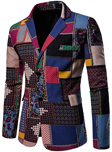 Men's Casual Floral Printed Two Button Slim Fit Blazer Jacket, X05, US M/40 = Tag XL