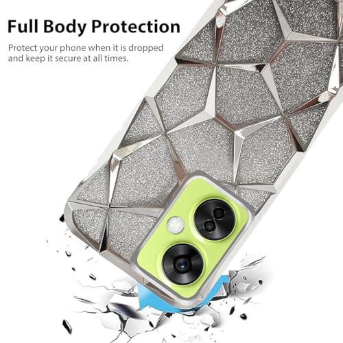Image of Stylish Gradient Glitter Clear Case for OnePlus Nord CE 3 Lite 5G Luxury Electroplated 3D Cube,Diamond Bling Shiny Soft TPU Clear Shockproof Women & Teen Girls Protective Phone Cover(Silver)