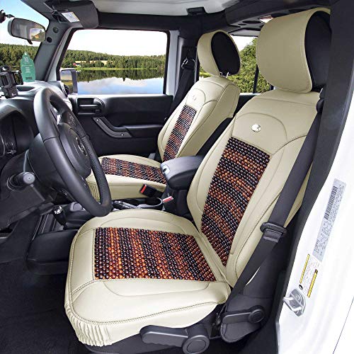 Fh Group Pu204102 Premium Leather Seat Covers (Beige, Cooling Rosewood Beads) Front Set With Gift - Universal Fit For Cars Trucks And Suvs #TOP1
