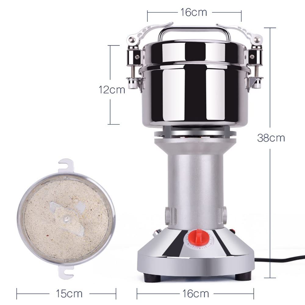 300G Macinino Cereali Elettrico Timer 0-5 Min Motore Rame Puro 1300W Erbe Spezie Secche Polverizzatore 6 Lame Acciaio Inox Camera Inclinabile Protezione Sovraccarico Per Famiglia 2-4 Persone