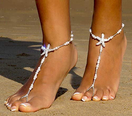 Bienvenu Beach Wedding Barefoot Sandals Ivory Pearl Anklet With Starfish Foot Jewelry, Starfish #TOP3
