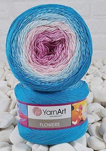 Image of Yarn Art Flowers 55% Cotton 45% Acrylic 250gr 1094yds Multicolor Rainbow Crochet Sport Yarn (294)