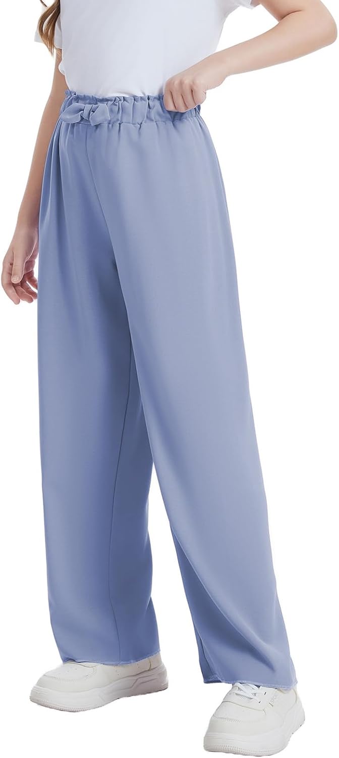 Girls Wide Leg Palazzo Pant Loose Straight Cute Bow Waist Spring Summer Lightweight Dress Pant for Kids 5-14Y - Image 2
