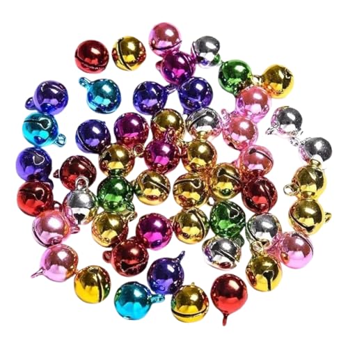 ECYC 50 Pcs 12mm Metal Jingle Bells, Christmas Jingle Bells Decorative Jingle Bells Colorful Craft Jingle Bells for DIY Crafts Christmas Home Party Decoration