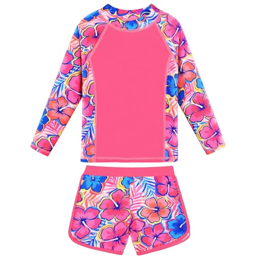 Image of BAOHULU Girls Rash Guard Swimsuit 2 Pieces Long Sleeve Bathing Suit UPF 50+ Quick Dry Beach Swimwear Size 3-14 Years