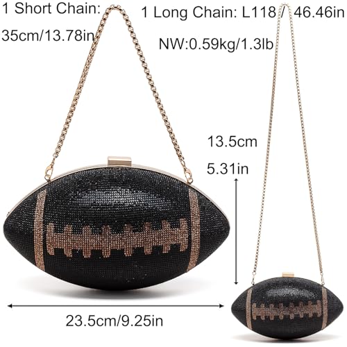 Image of Women Rhinestone Football Shaped Handbag Chain Crossbody Shoulder Bag Football Purse | Rugby, Unique, Novelty, Football