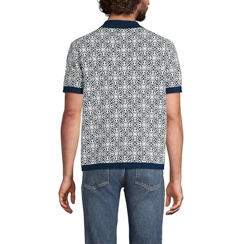 Lands' End Men's Short Sleeve Tile Jacquard Button Down Sweater Polo2