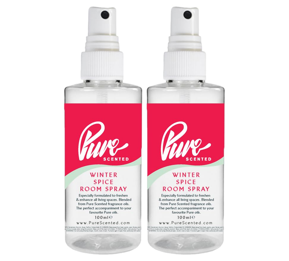 "Pure Scented 200ml Room & Fabric Sprays 2 x 100ml Suitable For Home, Car, Caravan, Work, Gym Bags, Odour Eliminators (2 x 100ml, Winter Spice)"