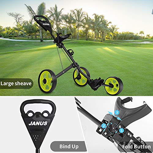 Janus Golf Push Cart, Golf cart for Golf Clubs, Golf Pull cart for Golf Bag, Golf Push carts 3 Wheel Folding, Golf Accessories for Men Women/Kids Practice and Game - Thumbnail 2