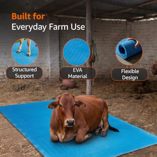 Image of Amazon Basics Premium EVA Cow Mat | 8x5 ft | 30mm Thick | Durable, Shock-Absorbent & Waterproof | Anti-Slip & Easy to Clean | Ideal for Cows, Buffaloes & Dairy Farms(Super Deluxe, Blue)