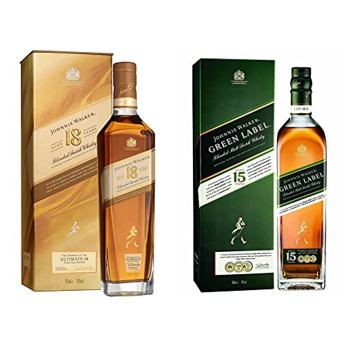 Johnnie Walker Whisky Escocés Blended 18 Años, 700ml + Green Label Whisky Escocés Blended, 700 ml