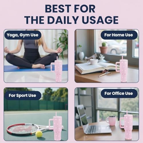 Image of CYNVEXA Tumbler with lid and Straw 1200ML Cup Stainless Steel Vacuum Insulated Tumbler for Water, Iced Tea or Coffee 1.2L Office Gym Travelling (Pink Flower)