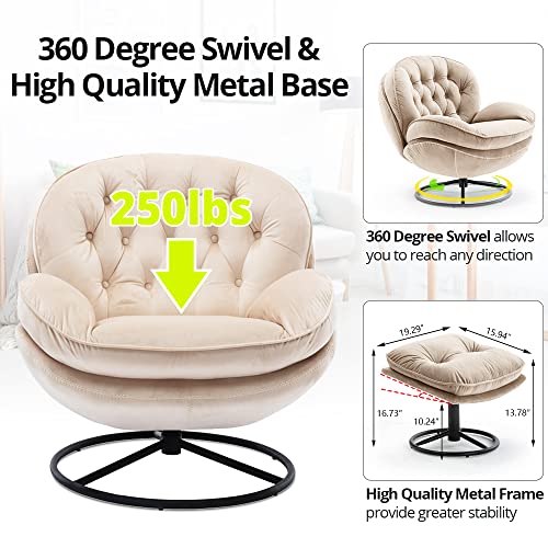 Sillón giratorio moderno de terciopelo beige miniatura 5
