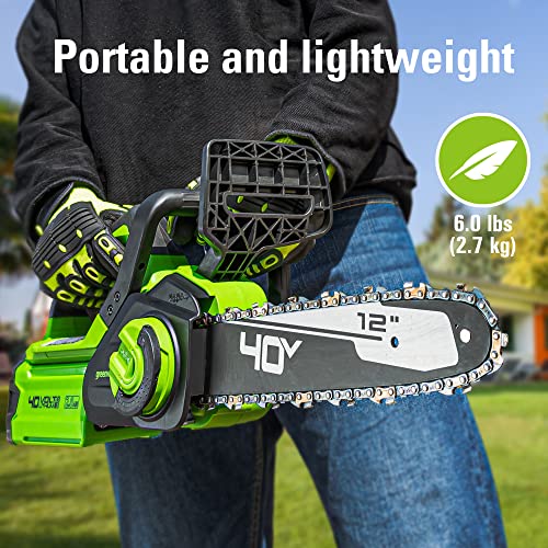 Image of Greenworks 40V 12 inch Cordless Compact Chainsaw (Great For Storm Clean-Up, Pruning, and Camping), Tool Only