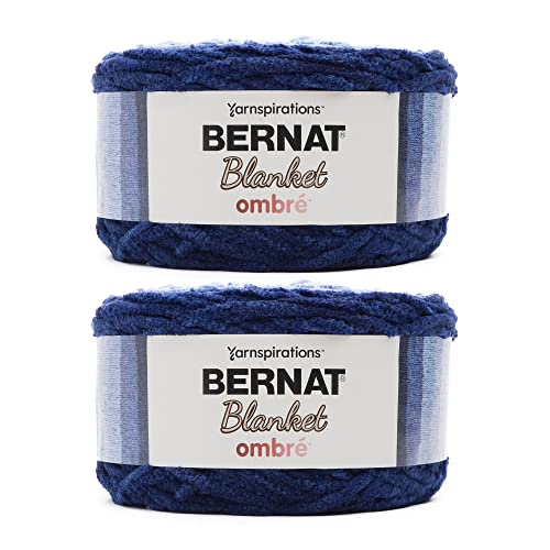 Image of Bernat Blanket Ombre Yarn for Crocheting Soft, Navy, 2-Pack | #6 Super Bulky Yarn, 100% Polyester, Soft Plush Ombre Yarn for Crochet, Knitting & Crafts, 220yds, 300g /10.5oz per skein