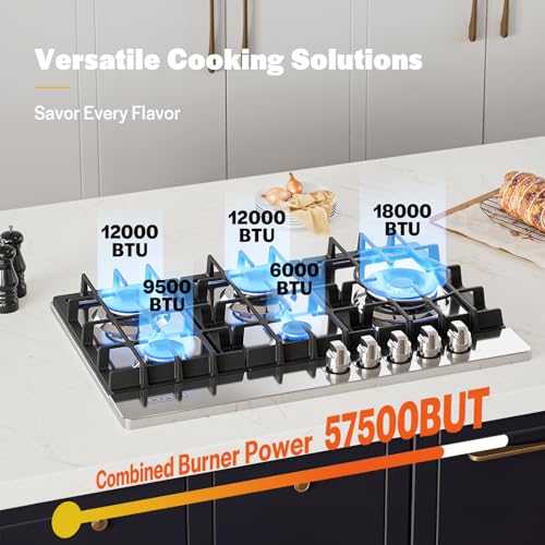 Image of Empava 30 inch Built Cooktop in Stainless Steel with 5 Gas Stove Including A 18000 BTU Power Burner, 30IN, Silver
