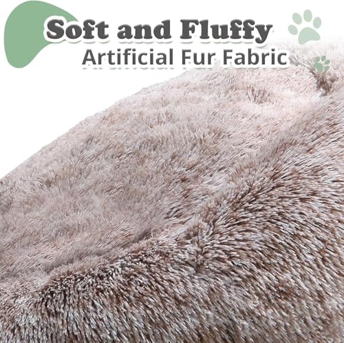 Image of JOLLYVOGUE Faux Fur Dog Bed, Calming Anti-Anxiety Large Dog Bed, Fluffy Donut Cushion for Medium and Large Pets (27 inch /30 inch /36 inch), Brown