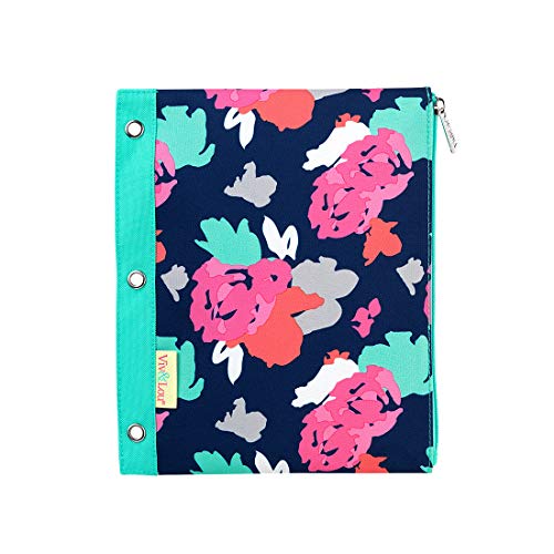 Amelia Floral Pink and Blue 11 x 9 Polyester Fabric Zip Binder Pouch Pencil Bag