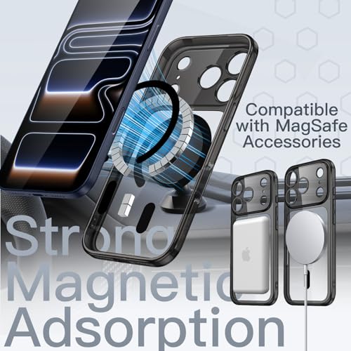 Image of JETech Magnetic Slim Case for iPhone 17 Pro 6.3-Inch Compatible with MagSafe, Camera Lens Full Protection, Ultra-Thin Lightweight Clear Minimalist Protective Phone Cover (Black)