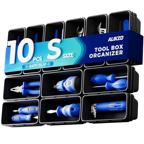 10 PCS Small Toolbox Organizer Trays for Drill Bits, Impact Bits and Sockets, Drawer Bins for Garage Mechanic Chest and Workbench Bit Drawers(S_10PCS_Black)