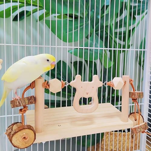 Image of Bird Perch Platform Stand with Parrot Chew Toys Cage Accessories for Lovebirds, Parakeet Cockatiels Conures Budgie and Other Small Animals