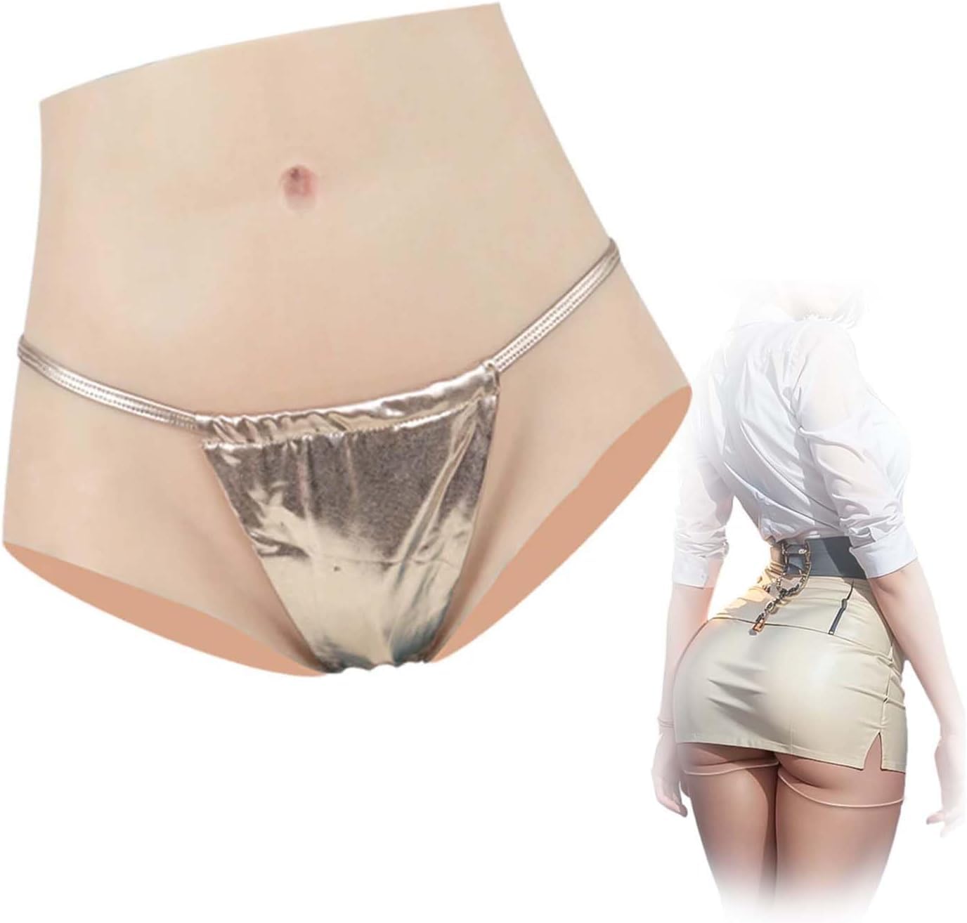 Sous-vêtements triangulaires en silicone culotte push up fesses pour cosplay drag queen beige