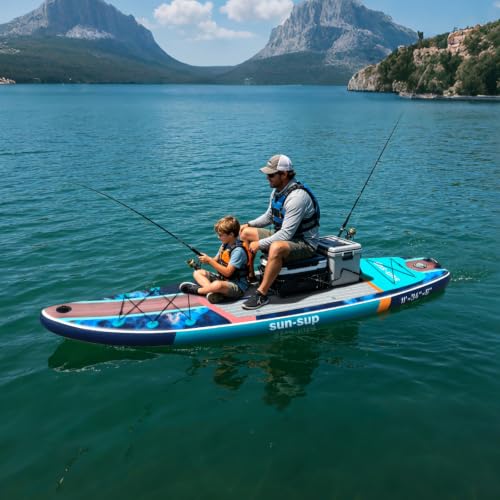Image of Inflatable Stand Up Paddle Board Extra Wide SUP Board with Removable Fin with Premium SUP Paddle Board Accessories, Wide Stable Design, Non-Slip Comfort Deck for Youth & Adults