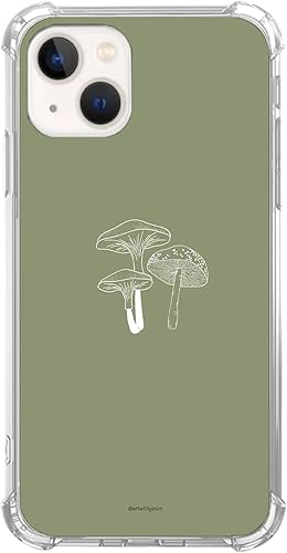 Funda de hongos verde salvia para iPhone 14, patrón minimalista estético de plantas, funda única de TPU a la moda compatible con iPhone 14