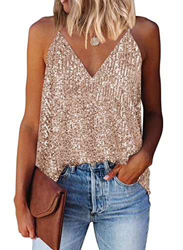 miduo Women's Tank Tops Summer Casual Fashion Sequin V...