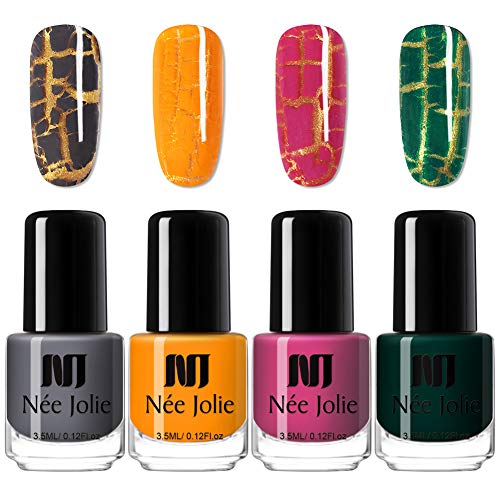 NEE JOLIE Nail Polish Set Crackle Nail Polish Kit Natural Dry Colorful Nail Art Varnish Manicure DIY Design 5 Bottles