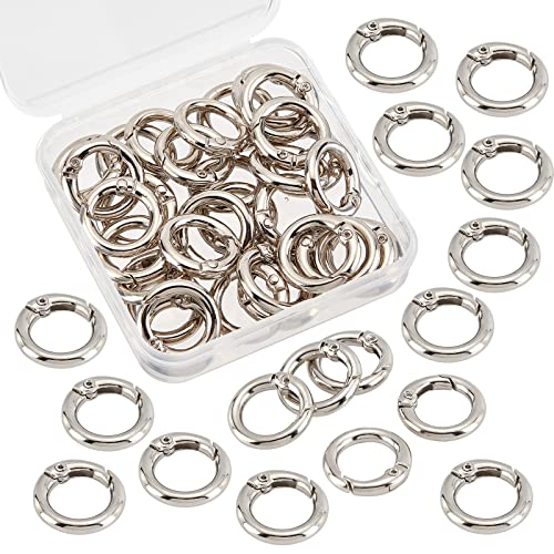 SUNNYCLUE 32Pcs Spring O Rings Silver Round Carabiner Clip Split Zinc Alloy Snap Hooks Metal Clamp Clasp Keyrings Buckle Trigger for Bag Purse Handbag Strap Craft DIY Accessory