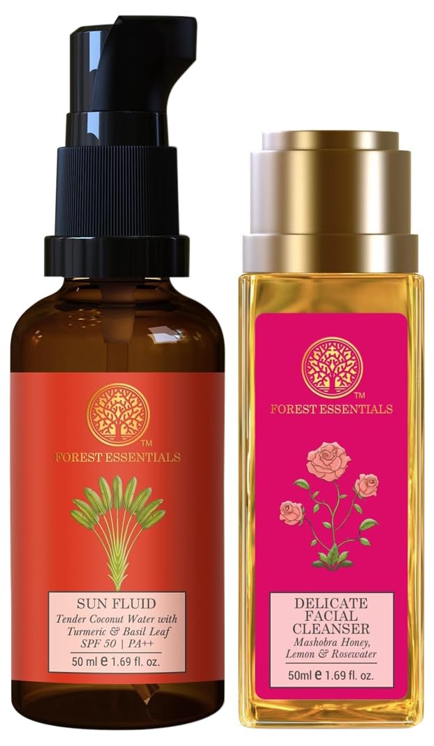 SUN FLUID Tender Coconut Water with Turmeric & Basil Leaf SPF 50 | PA + +| 50 ml & Travel Size Delicate Facial Cleanser Mashobra Honey, Lemon & Rosewater| 50 ml Combo