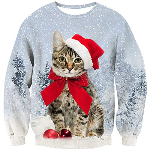 Loveternal Unisexe Pulls Noel Chat 3D Imprimé Cat Christmas Jumper Manches Longues Ugly Xmas...