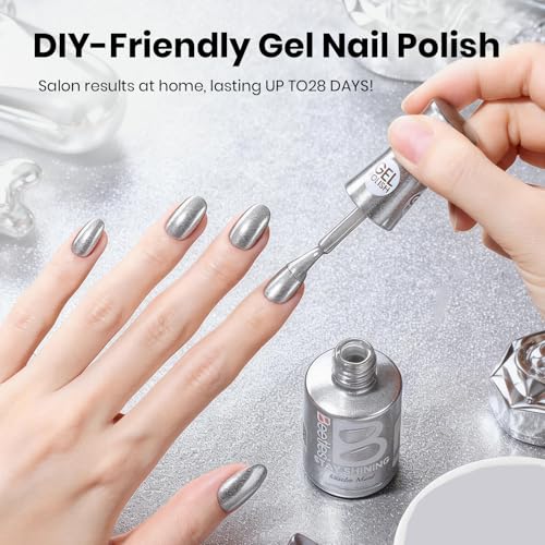 Image of Beetles Pearl Gel Nail Polish - 15ml Stay Shining Silver Moonlight Gel Polish White Sliver Sparkle Thread Effect Nail Art Uv Led Home Salon Long-Lasting Soak-Off Nail Gel Gift for Women