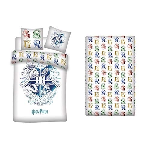 AYMAX S.P.R.L. Harry Potter Juego de ropa de cama, funda nórdica de 140 x 200 cm, funda de almohada y sábana bajera ajustable de 90 x 190 cm, 100% algodón