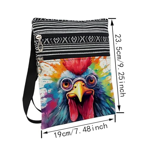 Glasses Rooster Messenger Bag Small Ethnic Pattern Printed Adjustable Strap Crossbody Zipper Bag Glasses Rooster Phone Bag Wallet Cute Shoulder Handbag for Women Friends2